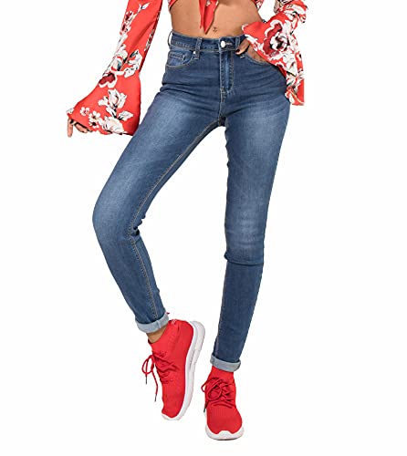 Nina Carter P076 Damen Skinny Fit Jeans High Waist Jeanshosen Push-Up Stretch Used-Look Denim Hose (Blau (P076-1), XS) von Nina Carter