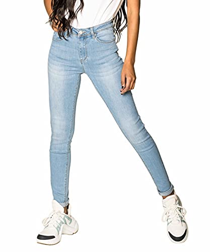 Nina Carter P076 Damen Skinny Fit Jeans High Waist Jeanshosen Push-Up Stretch Used-Look Denim Hose (Hellblau (P076-6), M) von Nina Carter