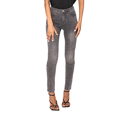 Nina Carter P076 Damen Skinny Fit Jeans High Waist Jeanshosen Push-UP Stretch Used-Look Denim Hose, Hellgrau (P076-17), S von Nina Carter