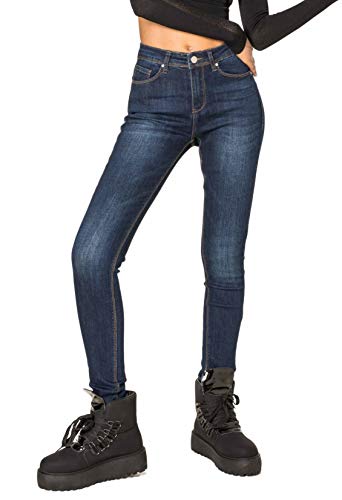 Nina Carter P076 Damen Skinny Fit Jeans High Waist Jeanshosen Push-Up Stretch Used-Look Denim Hose (Dunkelblau (P076-2b), XL) von Nina Carter