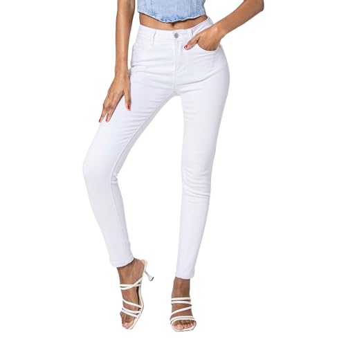 Nina Carter P076 Damen Skinny Fit Jeans High Waist Jeanshosen Push-Up Stretch Used-Look Denim Hose (Weiß (P076-10), L) von Nina Carter