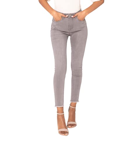 Nina Carter P077 Damen Skinny Fit Jeanshosen HIGH Waist 7/8 Jeans Used-Look Waschungseffekt (Hellgrau (P077-7), XS) von Nina Carter