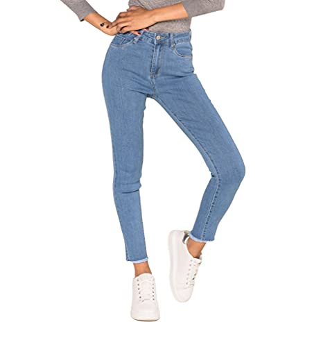 Nina Carter P077 Damen Skinny Fit Jeanshosen HIGH Waist 7/8 Jeans Used-Look Waschungseffekt (Mittelblau (P077-11), XS) von Nina Carter