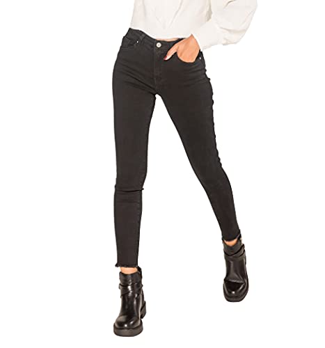 Nina Carter P077 Damen Skinny Fit Jeanshosen HIGH Waist 7/8 Jeans Used-Look Waschungseffekt (Schwarz (P077-8), L) von Nina Carter
