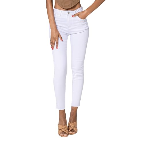 Nina Carter P077 Damen Skinny Fit Jeanshosen HIGH Waist 7/8 Jeans Used-Look Waschungseffekt (Weiß (P077-9), M) von Nina Carter