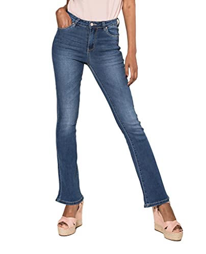 Nina Carter P079 Damen Jeanshosen Flared Bootcut Zip Used Look Ausgestellte Jeans Schlaghosen (Blau (P079-1), XS) von Nina Carter