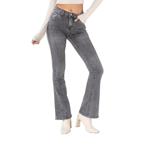 Nina Carter P079 Damen Jeanshosen Flared Bootcut Zip Used Look Ausgestellte Jeans Schlaghosen (Grau (P079-17), M) von Nina Carter