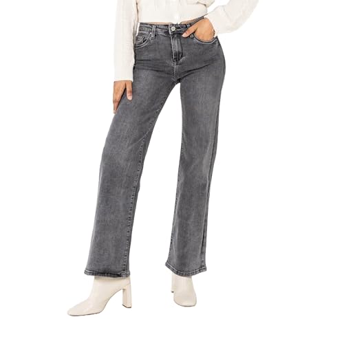 Nina Carter P080 Damen Flared Bootcut Jeans High Waist Stretch Jeanshose Schlagjeans Used-Look (Grau (P080-17), S) von Nina Carter