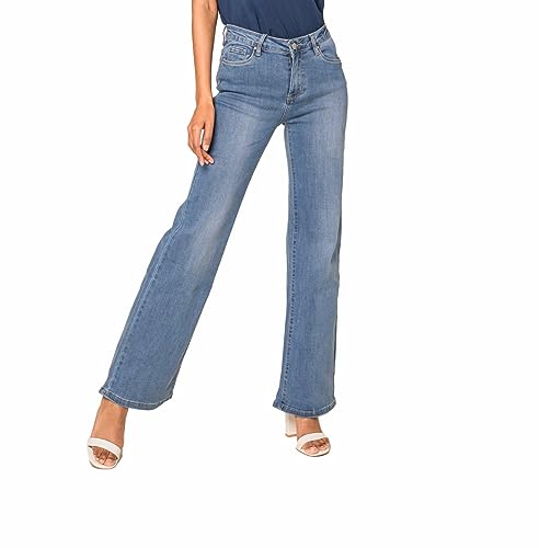 Nina Carter P080 Damen Flared Bootcut Jeans High Waist Stretch Jeanshose Schlagjeans Used-Look (Hellblau (P080-5), XL) von Nina Carter
