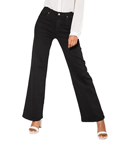 Nina Carter P080 Damen Flared Bootcut Jeans High Waist Stretch Jeanshose Schlagjeans Used-Look (Schwarz (P080-3), L) von Nina Carter