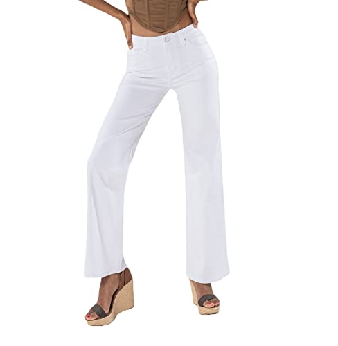 Nina Carter P080 Damen Flared Bootcut Jeans High Waist Stretch Jeanshose Schlagjeans Used-Look (Weiß (P080-9), M) von Nina Carter