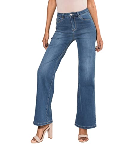 Nina Carter P080 Damen Jeanshosen Flared Bootcut High Waist Jeans (Blau (P080-1), XS) von Nina Carter