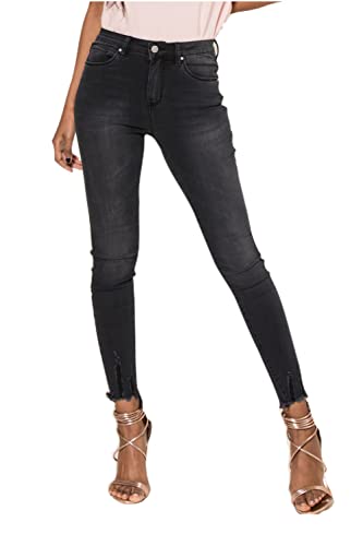 Nina Carter P090 Damen Skinny Fit Jeanshosen HIGH Waist Used-Look Jeans, Schwarz (P090-3), L von Nina Carter