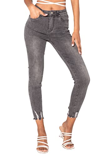 Nina Carter P090 Damen Skinny Fit Jeanshosen HIGH Waist Used-Look Jeans (Grau (P090-17), S) von Nina Carter