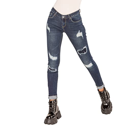 Nina Carter P100 Damen Skinny Fit Jeanshosen HIGH Waist Destroyed-Effekten Jeans Used-Look Waschungseffekt (Blau (P101-2), XS) von Nina Carter
