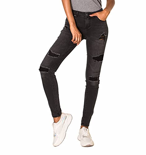 Nina Carter P100 Damen Skinny Fit Jeanshosen HIGH Waist Destroyed-Effekten Jeans Used-Look Waschungseffekt (Schwarz (P101), M) von Nina Carter