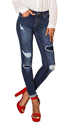 Nina Carter P100 Damen Skinny Fit Jeanshosen S-3XL Low Waist Jeans Destroyed-Effekten Used-Look Waschungseffekt, Dunkelblau (P100), XS von Nina Carter