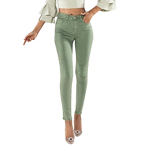 Nina Carter P106 Damen Jeanshosen Slim Fit Push-Up Skinny Jeans Mid-High Waist, Olivgrün (P106-17), L von Nina Carter