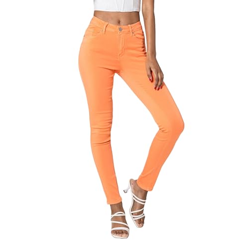 Nina Carter P106 Damen Jeanshosen Slim Fit Push-Up Skinny Jeans Mid-High Waist, Orange (P106-15), M von Nina Carter