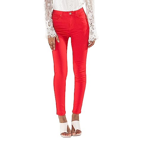 Nina Carter P106 Damen Jeanshosen Slim Fit Push-Up Skinny Jeans Mid-High Waist, Rot (P106-13), L von Nina Carter