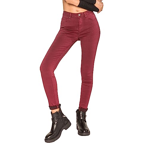 Nina Carter P106 Damen Jeanshosen Slim Fit Push-Up Skinny Jeans Mid-High Waist, Weinrot (P106-4), S von Nina Carter