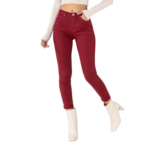 Nina Carter P109 Damen Skinny Fit Jeans High Waist Slim Hose Figurbetonte Stretch Jeanshose (Bordeauxrot (P109-63), XXL) von Nina Carter