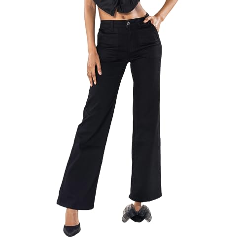 Nina Carter P123 Damen Bootcut Jeans High Waist Schlaghosen Stretchjeans Jeanshosen Schlagjeans, Schwarz (P123-8), M von Nina Carter