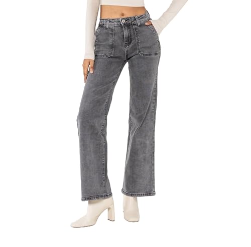 Nina Carter P123 Damen Bootcut Jeans High Waist Schlaghosen Stretchjeans Jeanshosen Schlagjeans (Grau (P123-17), M) von Nina Carter