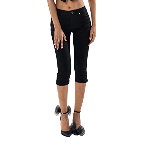 Nina Carter P132 Damen Capri Skinny Fit Jeanshosen HIGH Waist Jeans Used-Look Waschungseffekt, Schwarz (P132-8), L von Nina Carter