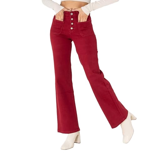 Nina Carter P139 Damen Jeanshosen Flared Bootcut High Waist Used Look Jeans (Bordeaux (P139-63), M) von Nina Carter