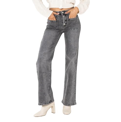 Nina Carter P139 Damen Jeanshosen Flared Bootcut High Waist Used Look Jeans (Grau (P139-17), L) von Nina Carter