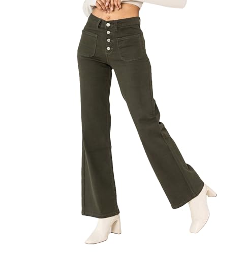 Nina Carter P139 Damen Jeanshosen Flared Bootcut High Waist Used Look Jeans (Khaki (P139-62), M) von Nina Carter