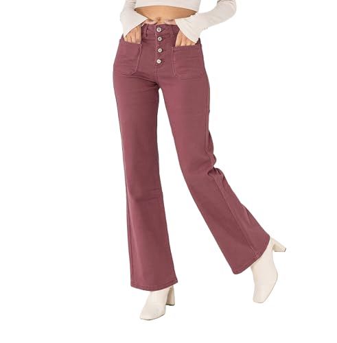 Nina Carter P139 Damen Jeanshosen Flared Bootcut High Waist Used Look Jeans (Pflaume (P139-68), M) von Nina Carter