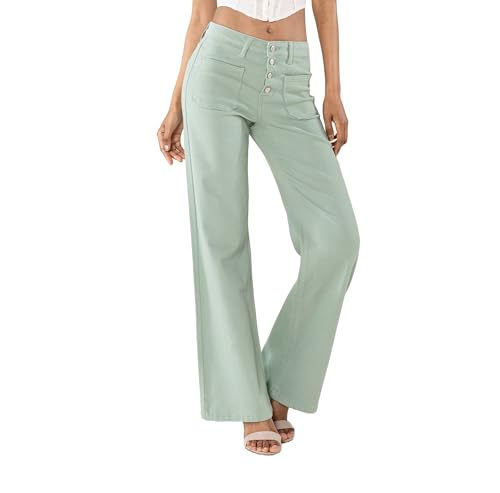 Nina Carter P139 Damen Jeanshosen Flared Bootcut High Waist Used Look Jeans (Salbeigrün (P139-75), M) von Nina Carter