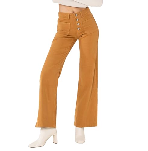 Nina Carter P139 Damen Jeanshosen Flared Bootcut High Waist Used Look Jeans (Senfgelb (P139-27), XL) von Nina Carter