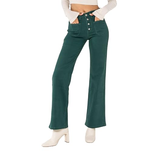 Nina Carter P139 Damen Jeanshosen Flared Bootcut High Waist Used Look Jeans (Tannengrün (P139-29), XXL) von Nina Carter