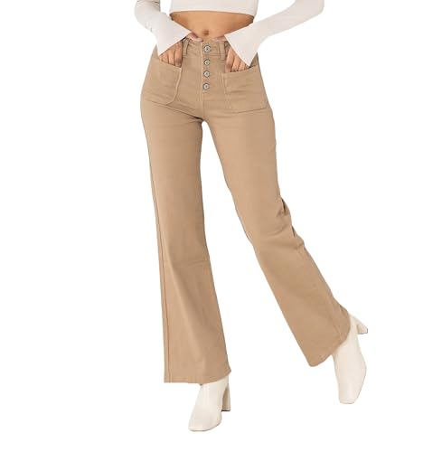 Nina Carter P139 Damen Jeanshosen Flared Bootcut High Waist Used Look Jeans (Taupe (P139-65), XXL) von Nina Carter