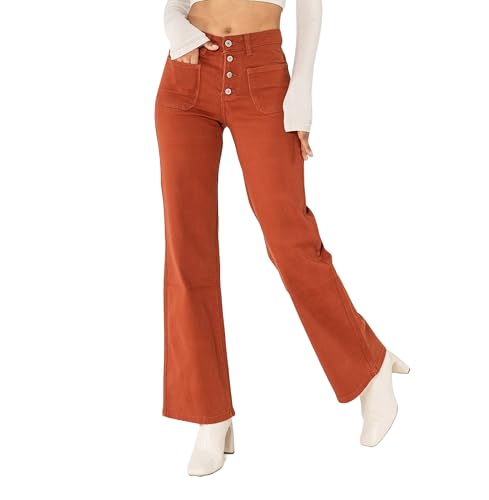 Nina Carter P139 Damen Jeanshosen Flared Bootcut High Waist Used Look Jeans (Ziegelrot (P139-23), XL) von Nina Carter