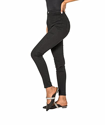 Nina Carter P155 Damen Skinny Fit Jeggings HIGH Waist Stretch Jeanhosen Used Look Jeans (Schwarz (P155-1), XS, x_s) von Nina Carter