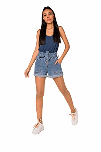 Nina Carter P168 Damen Kurzer Jeans Short Denim Kurze Hose A-Linie Short High Waist Used Look Sommershort (Blau (P168), L, l) von Nina Carter