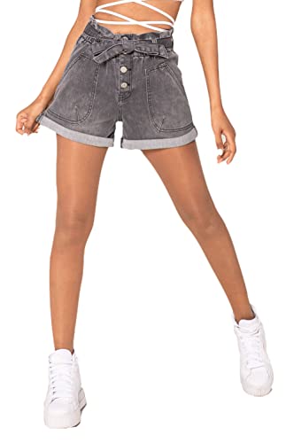 Nina Carter P168 Damen Kurzer Jeans Short Denim Kurze Hose A-Linie Short High Waist Used Look Sommershort (Grau (P168-17), S) von Nina Carter