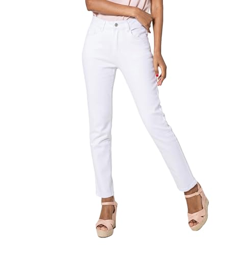 Nina Carter P189 Damen Jeanshosen High Waist Straight Jeans Mom Fit Used-Look (Weiß (P189-10), XS) von Nina Carter