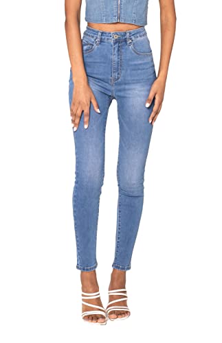 Nina Carter P190 Damen Skinny Fit Jeanshosen Extra HIGH Waist Jeans Used-Look (Hellblau (P190-5), L) von Nina Carter