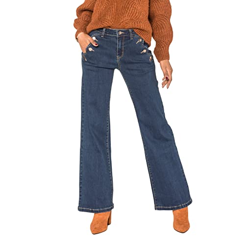 Nina Carter P195 Damen Jeanshosen Flared Bootcut High Waist Jeans, Dunkelblau (P195), XS von Nina Carter