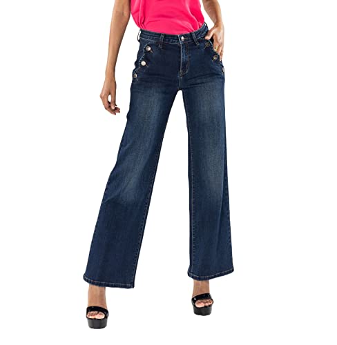 Nina Carter P195 Damen Jeanshosen Flared Bootcut High Waist Jeans, Raw Blue (P195-2B), XXL von Nina Carter