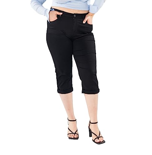 Nina Carter P200 Damen Capri Jeanshosen Große Größen HIGH Waist Jeans Sommer Hose Used-Look, Schwarz (P200-8), 40 von Nina Carter