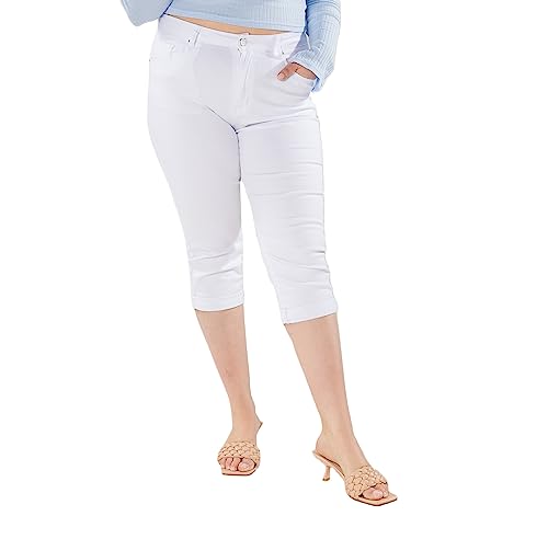 Nina Carter P200 Damen Capri Jeanshosen Große Größen HIGH Waist Jeans Sommer Hose Used-Look, Weiß (P200-9), 40 von Nina Carter