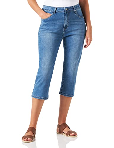 Nina Carter P200 Damen Capri Jeanshosen Große Größen HIGH Waist Jeans Sommer Hose Used-Look (42, Blau (P200-5)) von Nina Carter