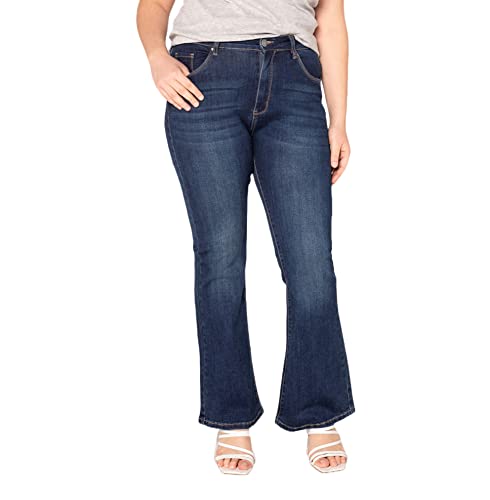 Nina Carter P201 Damen Jeanshosen großen Größen L-5XL Bootcut High Waist Flared Plus Size Jeans Used-Look, Dunkelblau (P201-1), XL von Nina Carter