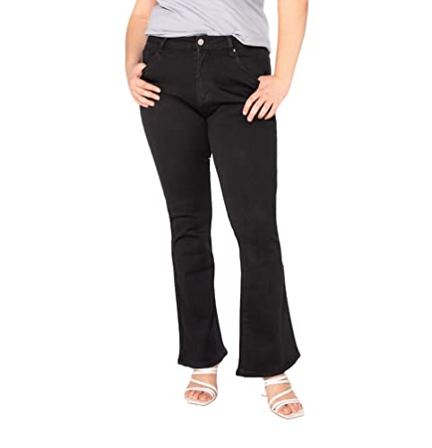 Nina Carter P201 Damen Jeanshosen großen Größen L-5XL Bootcut High Waist Flared Plus Size Jeans Used-Look, Schwarz (P201-8), L von Nina Carter